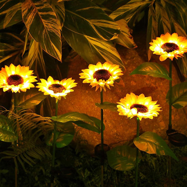 2 Pc Outdoor Solar Sunflower Lights â€“ Waterproof Garden Landscape Stake Light