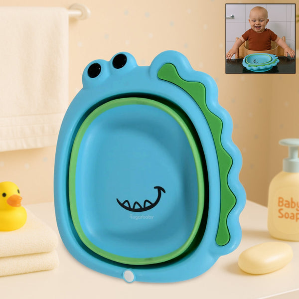 Frog Shape Foldable Baby Wash Basin â€“ Space-Saving Face Washing Tub (33Ã—31cm)