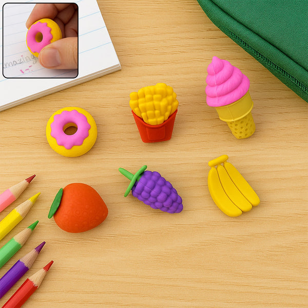 3D Food Fancy Colorful Erasers â€“ Cute Novelty Eraser Set for Kids (1 Set)