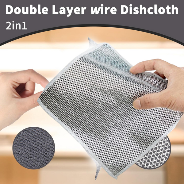 Double-Sided Microfiber Cloth & Stainless Steel Scrubber â€“ (1 Pc, 20x20 cm)