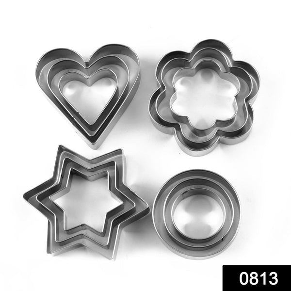 Stainless Steel Cookie Cutter Set â€“ Heart, Round, Star & Flower Shapes (12 Pcs)