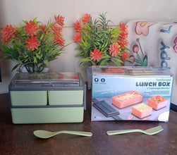 Plastic 2 Layer Leak Proof 3 Compartment Lunch Box for Office  (1 Pc)