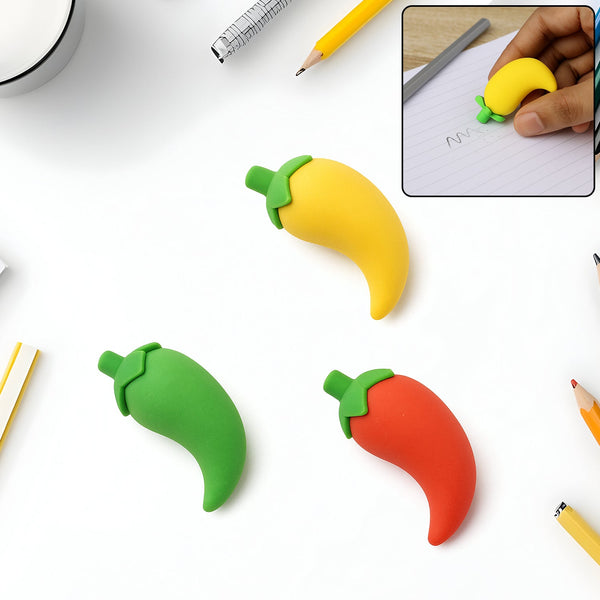 3D Fancy Colorful Chili Shape Erasers â€“ Mini Novelty Eraser Set (3 Pc)