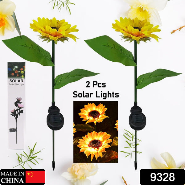 2 Pc Outdoor Solar Sunflower Lights â€“ Waterproof Garden Landscape Stake Light