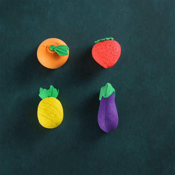 Mini Cute Veg & Fruit Erasers â€“ 3D Colorful Eraser Set for Kids (4 Pc)