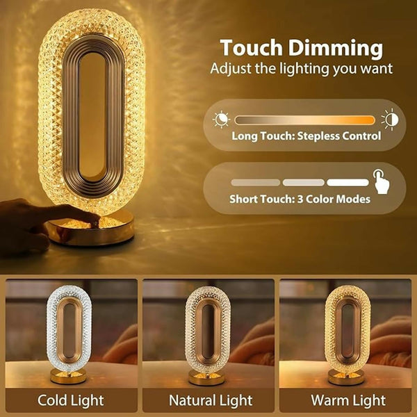 Luxury Crystal Touch Lamp with 3 Color Modes & Dimmable Brightness | Rechargeable LED Bedside Table Lamp for Bedroom, Living Room & Home DÃ©cor | Acrylic Diamond Pattern Night Lamp (Warm, Natural & Cool Light)