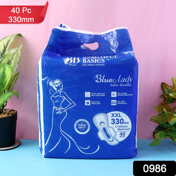 Beautiful Basics Blue Lady Long Pads With Wides Wings Sanitary Pads â€“ 330 mm, 40-Pack